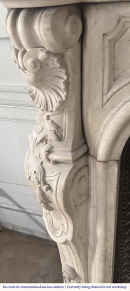 Louis XV style fireplace, highly sculpted in Carrara marble, decorated with flowers Louis XV style fireplace, highly sculpted in Carrara marble, decorated with flowers-4