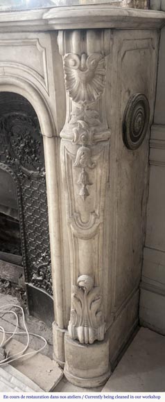 Louis XV style fireplace, highly sculpted in Carrara marble, decorated with flowers Louis XV style fireplace, highly sculpted in Carrara marble, decorated with flowers-9