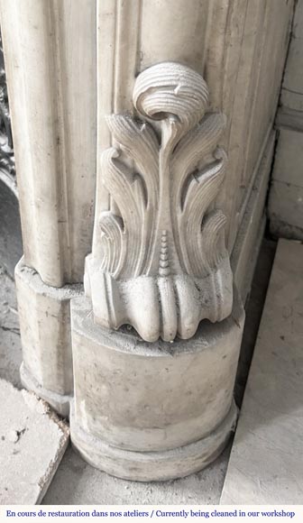 Louis XV style fireplace, highly sculpted in Carrara marble, decorated with flowers Louis XV style fireplace, highly sculpted in Carrara marble, decorated with flowers-10