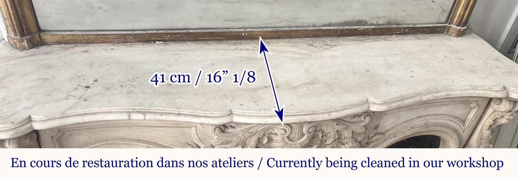 Louis XV style fireplace, highly sculpted in Carrara marble, decorated with flowers Louis XV style fireplace, highly sculpted in Carrara marble, decorated with flowers-12