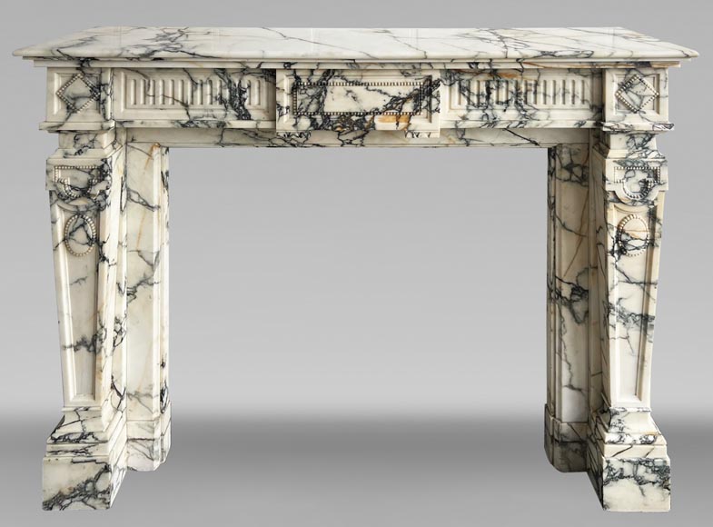 Louis XVI style fireplace in Paonazzo marble, decorated with a pearl frieze Louis XVI style fireplace in Paonazzo marble, decorated with a pearl frieze-0