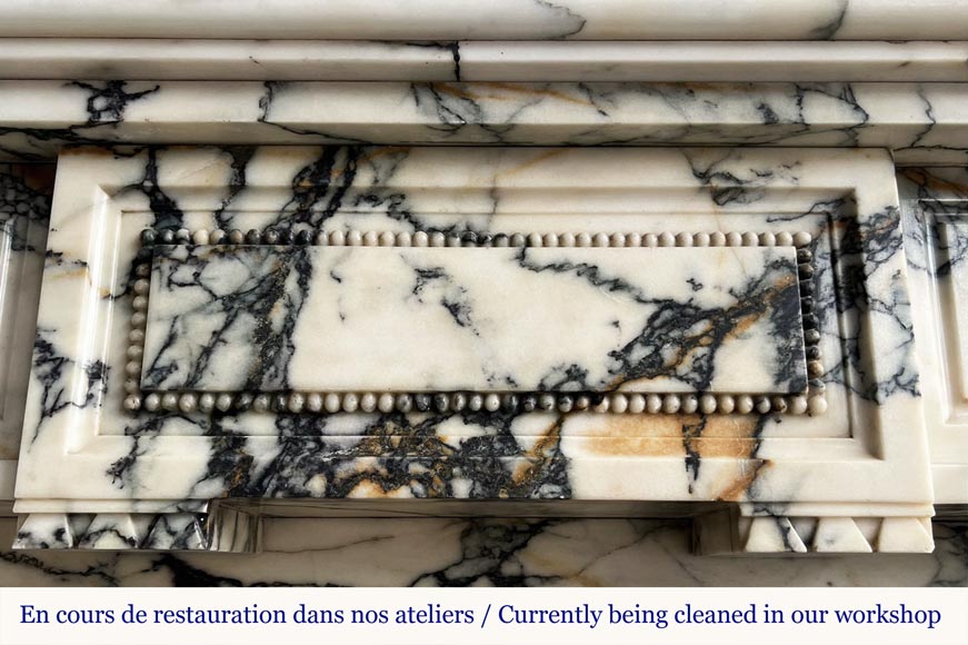 Louis XVI style fireplace in Paonazzo marble, decorated with a pearl frieze Louis XVI style fireplace in Paonazzo marble, decorated with a pearl frieze-1