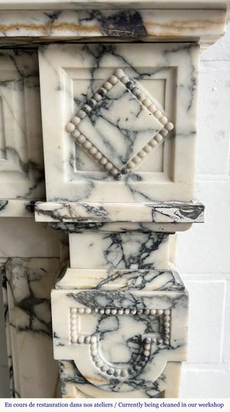 Louis XVI style fireplace in Paonazzo marble, decorated with a pearl frieze Louis XVI style fireplace in Paonazzo marble, decorated with a pearl frieze-3