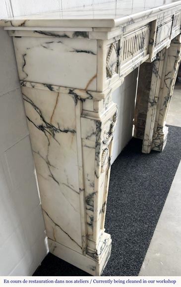 Louis XVI style fireplace in Paonazzo marble, decorated with a pearl frieze Louis XVI style fireplace in Paonazzo marble, decorated with a pearl frieze-4