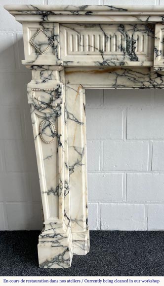 Louis XVI style fireplace in Paonazzo marble, decorated with a pearl frieze Louis XVI style fireplace in Paonazzo marble, decorated with a pearl frieze-5