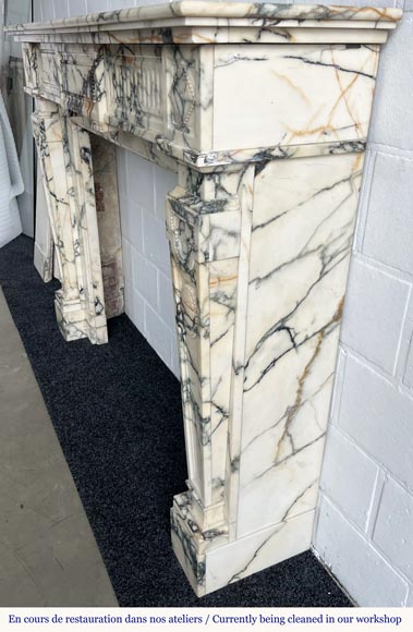 Louis XVI style fireplace in Paonazzo marble, decorated with a pearl frieze Louis XVI style fireplace in Paonazzo marble, decorated with a pearl frieze-6