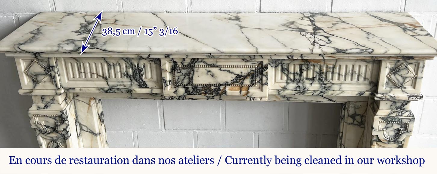 Louis XVI style fireplace in Paonazzo marble, decorated with a pearl frieze Louis XVI style fireplace in Paonazzo marble, decorated with a pearl frieze-8