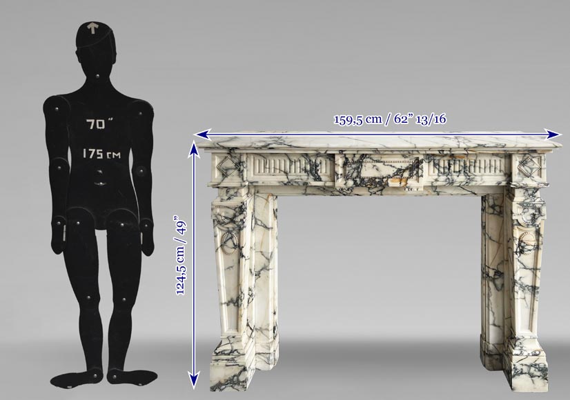 Louis XVI style fireplace in Paonazzo marble, decorated with a pearl frieze Louis XVI style fireplace in Paonazzo marble, decorated with a pearl frieze-9