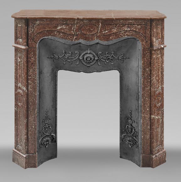 Louis XV style fireplace, Pompadour model, in red Campan marble Louis XV style fireplace, Pompadour model, in red Campan marble-0