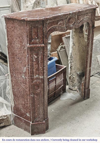 Louis XV style fireplace, Pompadour model, in red Campan marble Louis XV style fireplace, Pompadour model, in red Campan marble-2