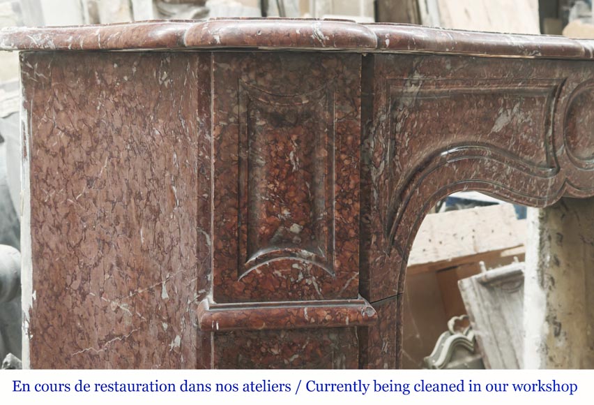 Louis XV style fireplace, Pompadour model, in red Campan marble Louis XV style fireplace, Pompadour model, in red Campan marble-3