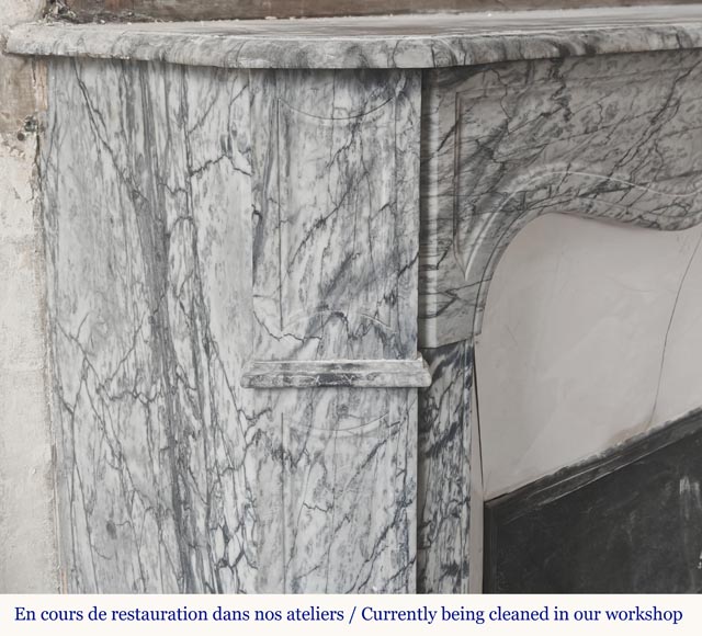 Louis XV style fireplace, Pompadour model, in blue floral marble Louis XV style fireplace, Pompadour model, in blue floral marble-3