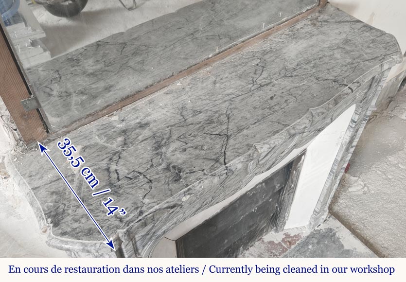 Louis XV style fireplace, Pompadour model, in blue floral marble Louis XV style fireplace, Pompadour model, in blue floral marble-8