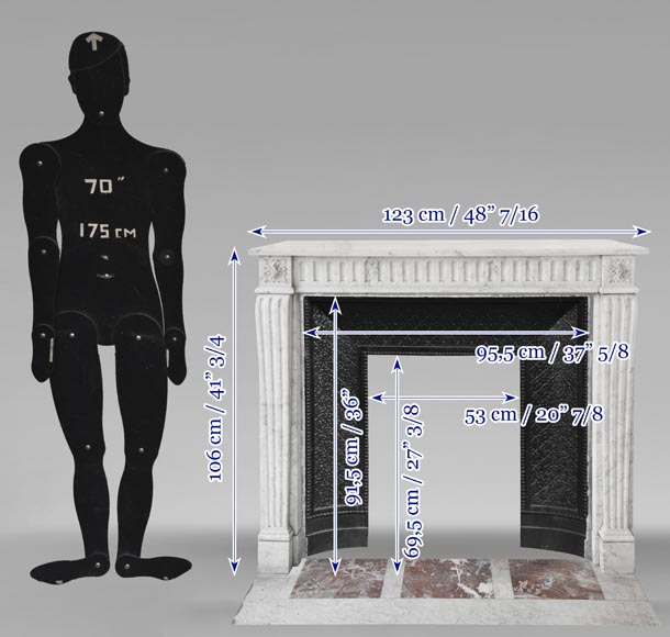 Louis XVI style fluted fireplace, in Carrara marble Louis XVI style fluted fireplace, in Carrara marble-10