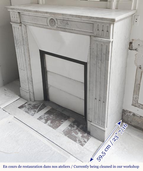 Louis XVI style fireplace in Carrara marble, decorated with a sunflower Louis XVI style fireplace in Carrara marble, decorated with a sunflower-5