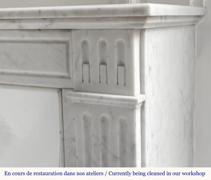 Louis XVI style fireplace in Carrara marble, decorated with a sunflower Louis XVI style fireplace in Carrara marble, decorated with a sunflower-6