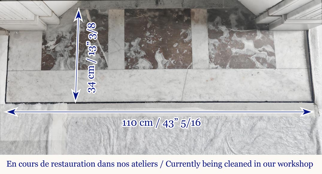 Louis XVI style fireplace in Carrara marble, decorated with a sunflower Louis XVI style fireplace in Carrara marble, decorated with a sunflower-8