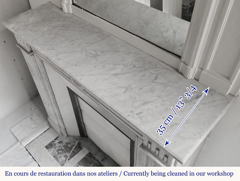 Louis XVI style fireplace in Carrara marble, decorated with a sunflower Louis XVI style fireplace in Carrara marble, decorated with a sunflower-9