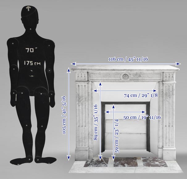 Louis XVI style fireplace in Carrara marble, decorated with a sunflower Louis XVI style fireplace in Carrara marble, decorated with a sunflower-10