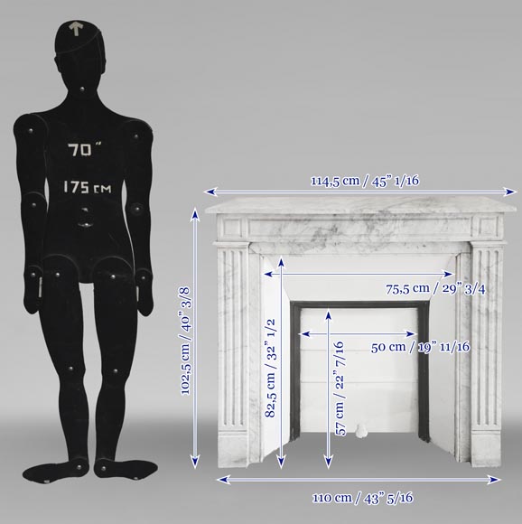 Louis XVI style fireplace in Carrara marble, with molded decoration Louis XVI style fireplace in Carrara marble, with molded decoration-9