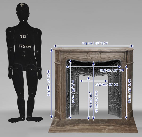 Louis XV style fireplace, Pompadour model, in Lunel marble Louis XV style fireplace, Pompadour model, in Lunel marble-9