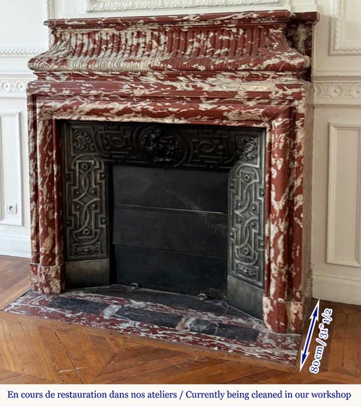 Louis XIV style fireplace with acroteria, in Red Languedoc marble Louis XIV style fireplace with acroteria, in Red Languedoc marble-5