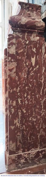 Louis XIV style fireplace with acroteria, in Red Languedoc marble Louis XIV style fireplace with acroteria, in Red Languedoc marble-7