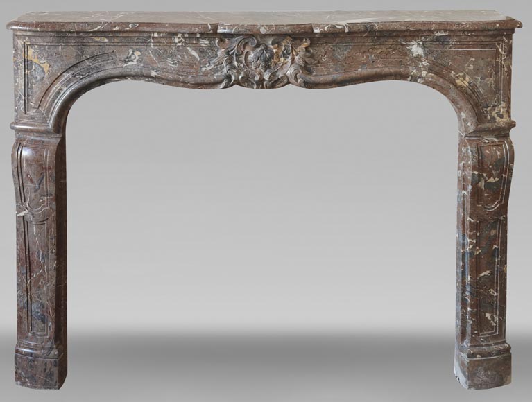 Louis XV period fireplace in Rouge Royal marble, decorated with a shell Louis XV period fireplace in Rouge Royal marble, decorated with a shell-0