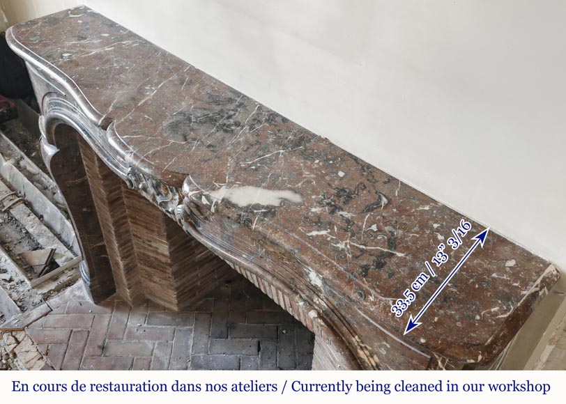 Louis XV period fireplace in Rouge Royal marble, decorated with a shell Louis XV period fireplace in Rouge Royal marble, decorated with a shell-8