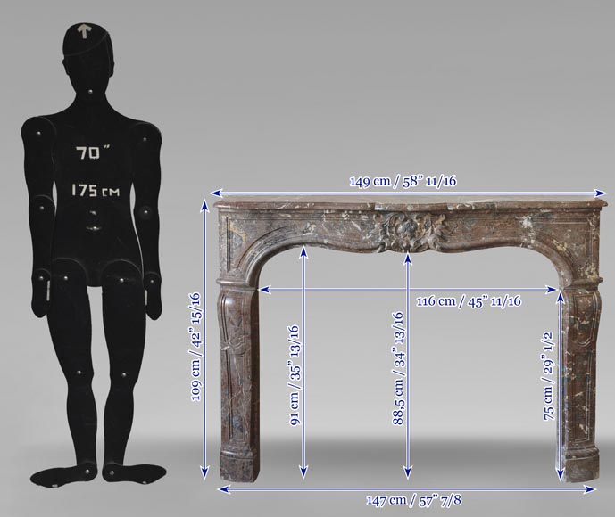 Louis XV period fireplace in Rouge Royal marble, decorated with a shell Louis XV period fireplace in Rouge Royal marble, decorated with a shell-9