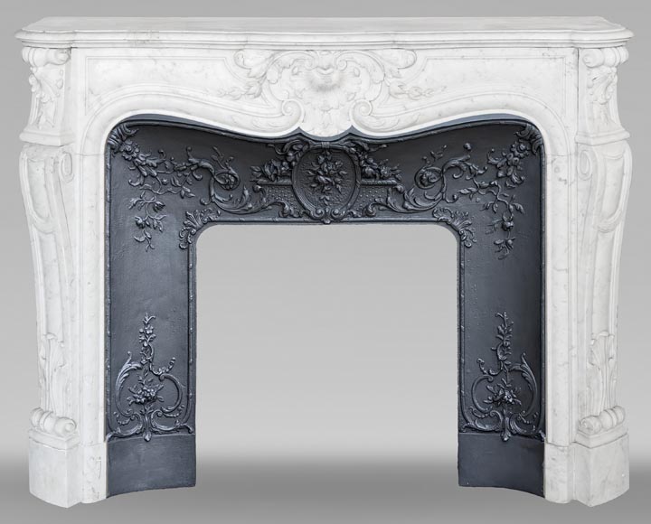 Louis XV style fireplace in Carrara marble, with plant decoration  Louis XV style fireplace in Carrara marble, with plant decoration-0