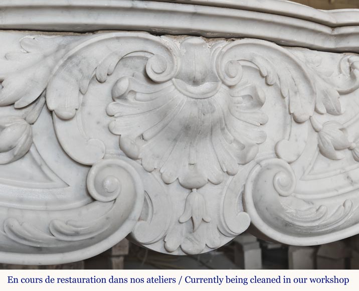 Louis XV style fireplace in Carrara marble, with plant decoration  Louis XV style fireplace in Carrara marble, with plant decoration-2