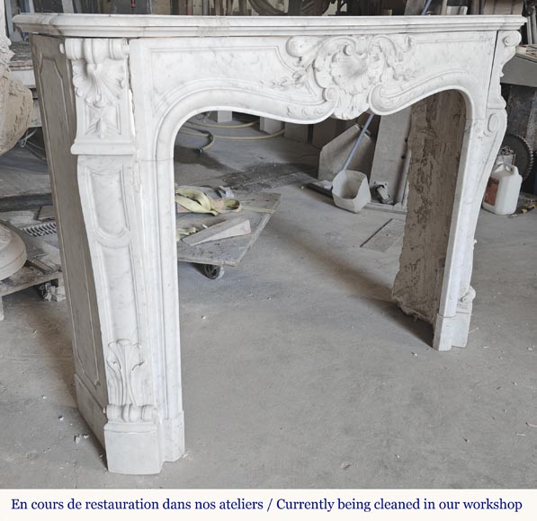 Louis XV style fireplace in Carrara marble, with plant decoration  Louis XV style fireplace in Carrara marble, with plant decoration-4