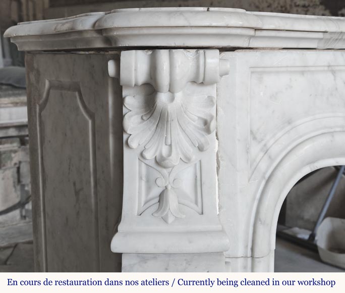 Louis XV style fireplace in Carrara marble, with plant decoration  Louis XV style fireplace in Carrara marble, with plant decoration-5