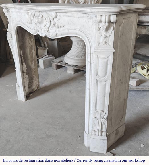 Louis XV style fireplace in Carrara marble, with plant decoration  Louis XV style fireplace in Carrara marble, with plant decoration-7