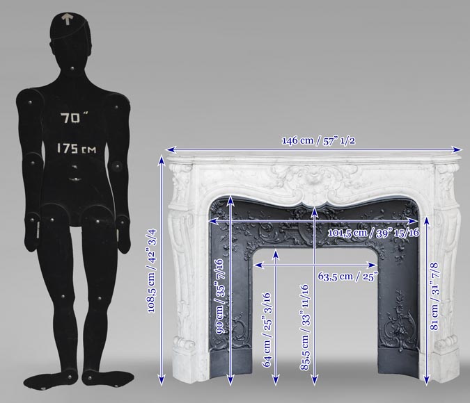 Louis XV style fireplace in Carrara marble, with plant decoration  Louis XV style fireplace in Carrara marble, with plant decoration-10