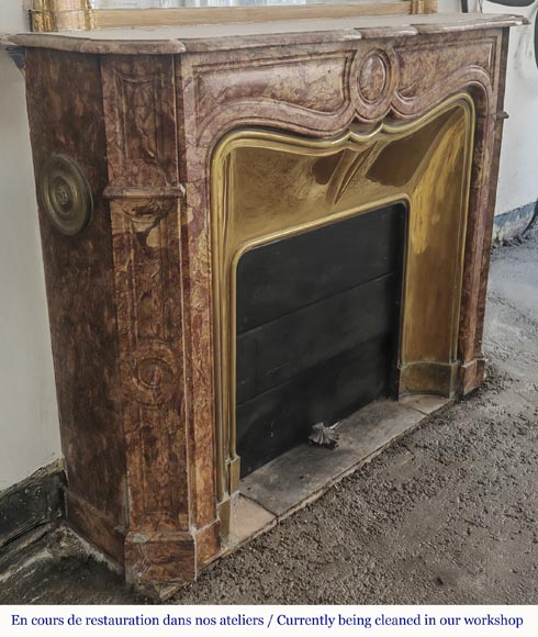 Louis XV style fireplace, Pompadour model, in Spanish Brocatelle marble Louis XV style fireplace, Pompadour model, in Spanish Brocatelle marble-2