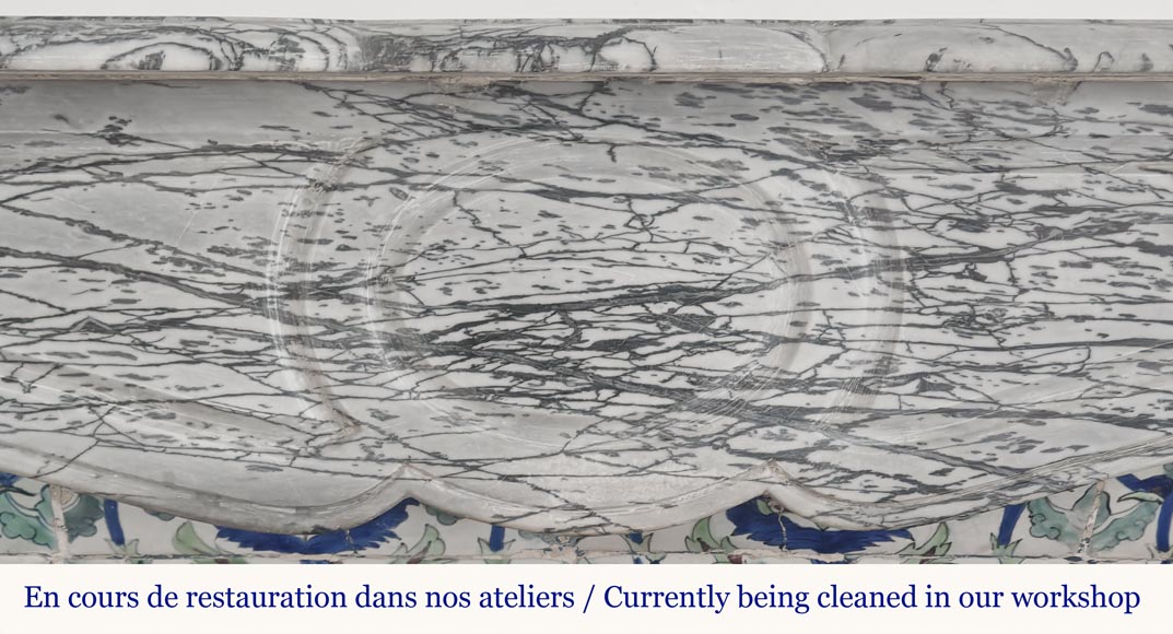 Louis XV style fireplace, Pompadour model, in Bleu Fleuri marble Louis XV style fireplace, Pompadour model, in Bleu Fleuri marble-1