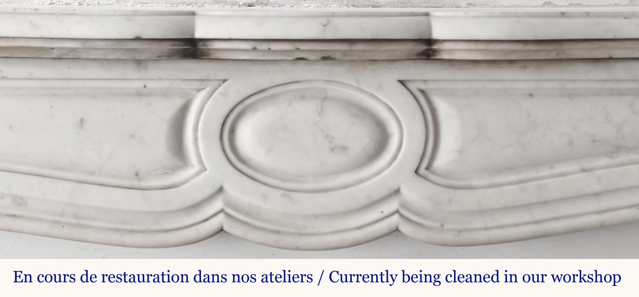 Louis XV style fireplace, Pompadour model, in Carrara marble Louis XV style fireplace, Pompadour model, in Carrara marble-1