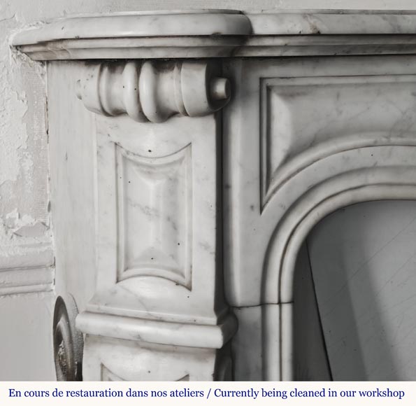 Louis XV style fireplace, Pompadour model, in Carrara marble Louis XV style fireplace, Pompadour model, in Carrara marble-3