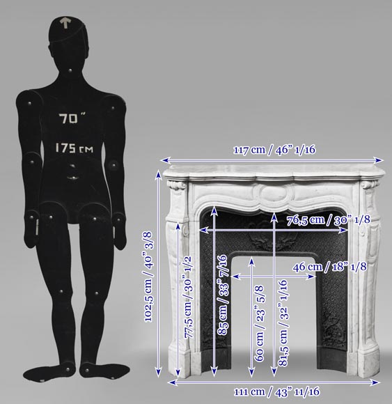 Louis XV style Pompadour model fireplace in Carrara marble Louis XV style Pompadour model fireplace in Carrara marble-9
