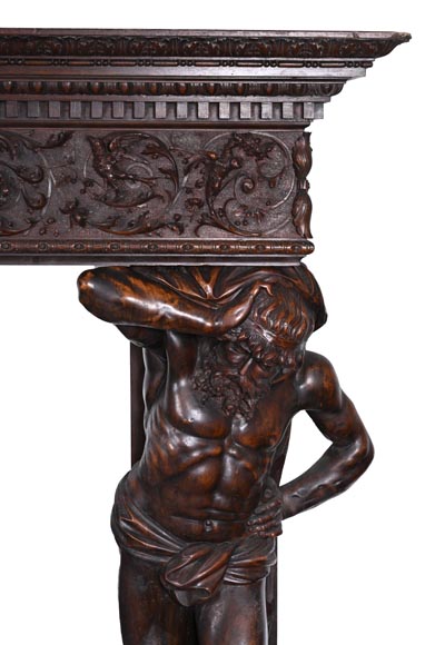 Monumental Italian carved walnut fireplace, Neo-Renaissance style, circa 1880 Monumental Italian carved walnut fireplace, Neo-Renaissance style, circa 1880-5