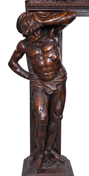 Monumental Italian carved walnut fireplace, Neo-Renaissance style, circa 1880 Monumental Italian carved walnut fireplace, Neo-Renaissance style, circa 1880-6
