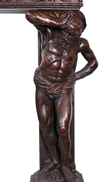 Monumental Italian carved walnut fireplace, Neo-Renaissance style, circa 1880 Monumental Italian carved walnut fireplace, Neo-Renaissance style, circa 1880-7