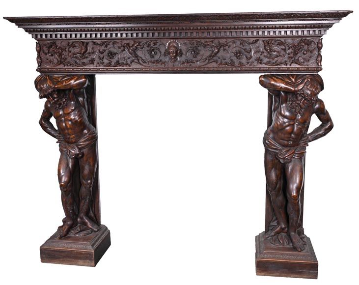 Monumental Italian carved walnut fireplace, Neo-Renaissance style, circa 1880 Monumental Italian carved walnut fireplace, Neo-Renaissance style, circa 1880-12