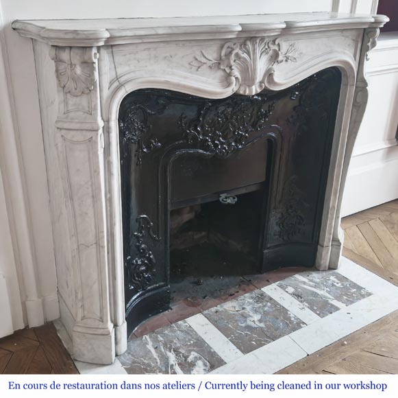 Louis XV style fireplace in Carrara marble decorated with a palmette Louis XV style fireplace in Carrara marble decorated with a palmette-4
