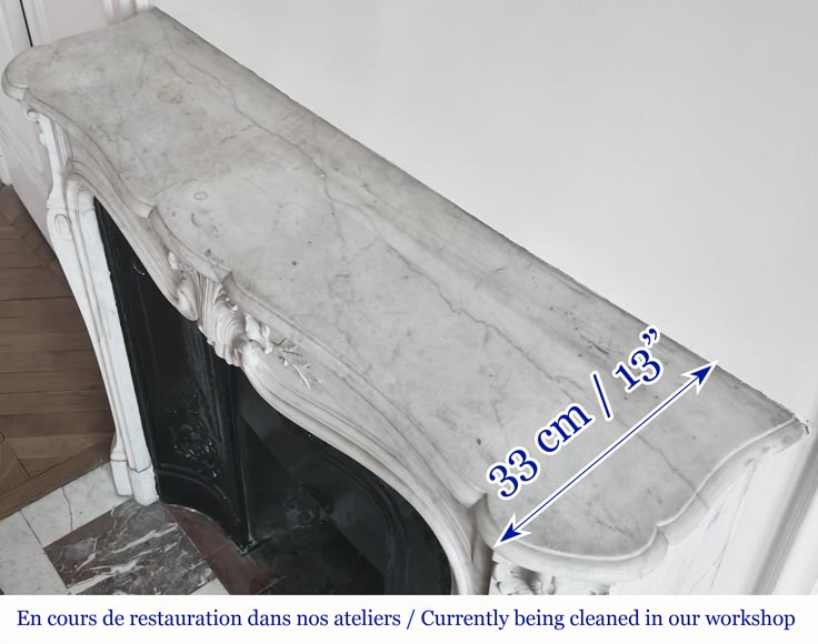 Louis XV style fireplace in Carrara marble decorated with a palmette Louis XV style fireplace in Carrara marble decorated with a palmette-10