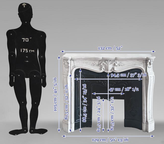 Louis XV style fireplace in Carrara marble decorated with a palmette Louis XV style fireplace in Carrara marble decorated with a palmette-11