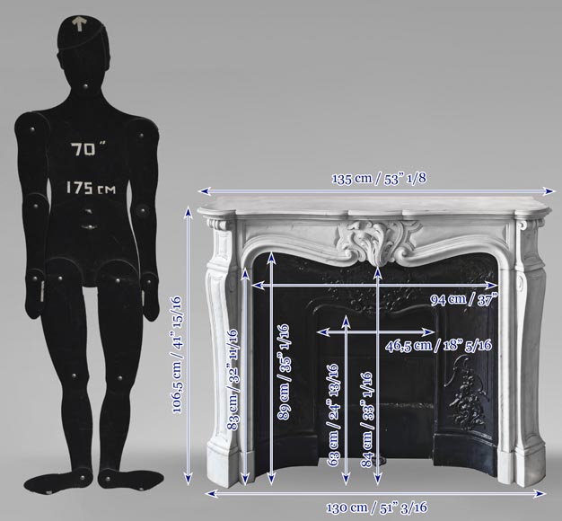 Louis XV style fireplace in Carrara marble with an asymmetrical shell Louis XV style fireplace in Carrara marble with an asymmetrical shell-11