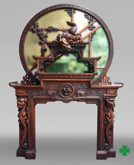 Gabriel VIARDOT – Japonist carved wooden fireplace, circa 1880 Gabriel VIARDOT – Japonist carved wooden fireplace, circa 1880-0